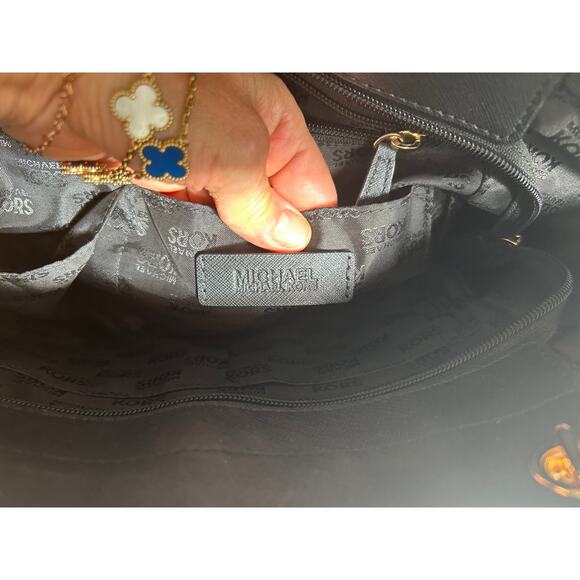 Michael Kors Jet Set Travel Large Leather Gold Chain Shoulder Tote Black Handbag - Picture 8 of 14